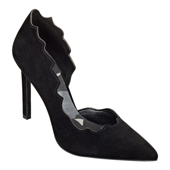 Nine West Johnny Black High Heels Pointed Toe Stilettos Scalloped Work Party 7.5 - Picture 1 of 8